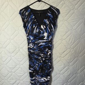 BCBGMaxAzria Blue and Black Abstract Midi Dress